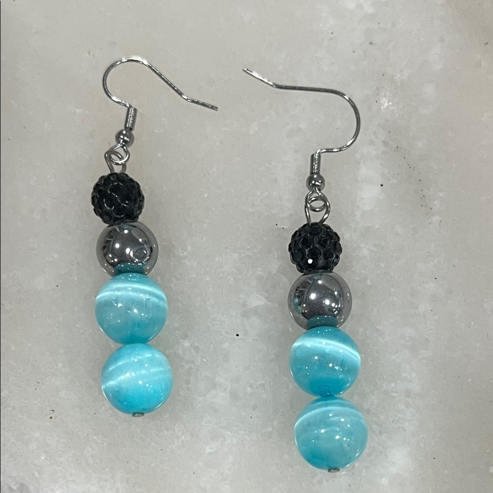 Turquoise Selenite and Hematite Beaded Earrings